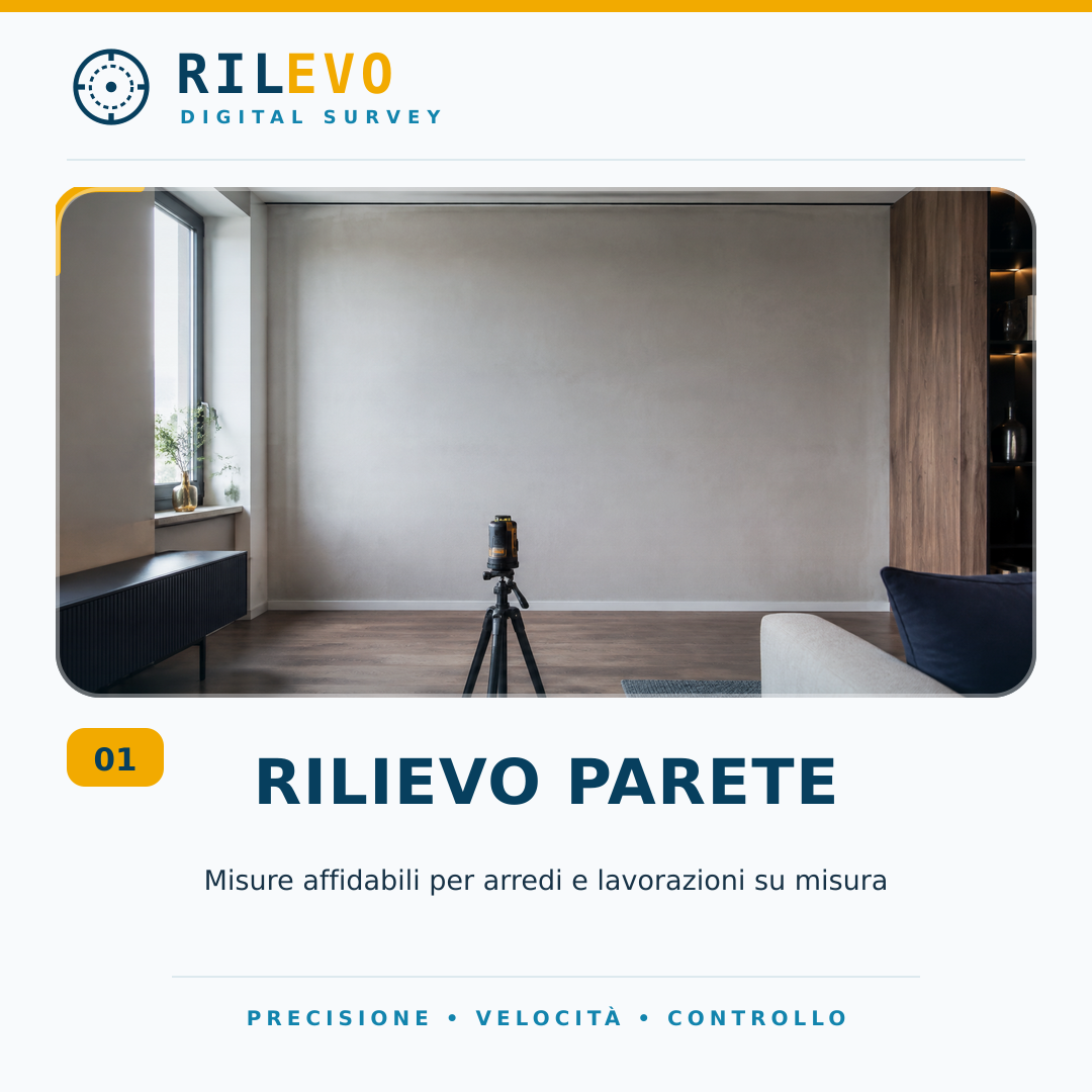 Rilievo digitale di una parete in un ambiente arredato con strumento su treppiede