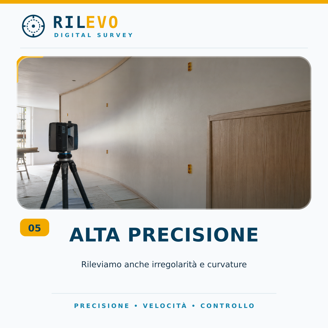 Rilievo ad alta precisione di una parete curva in un ambiente in lavorazione
